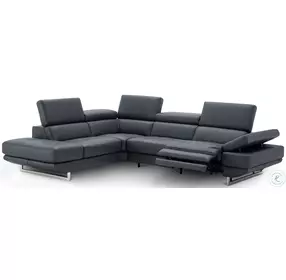The Annalaise Blue Gray Italian Leather Reclining LAF Sectional