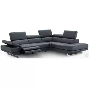The Annalaise Blue Gray Italian Leather Reclining RAF Sectional