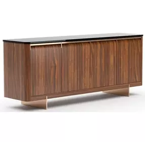 Altura Smoked Walnut and Champagne Gold 4 Door Glass Top Sideboard