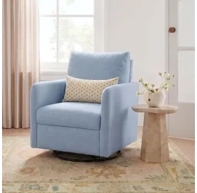 Nancy Chambray Blue Upholstered Swivel Glider Rocker Nursing Chair
