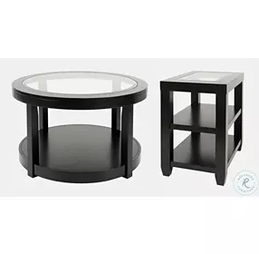 Urban Icon Black Round Glass Inlay Cocktail Table