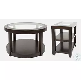 Urban Icon Merlot Round Glass Inlay Cocktail Table