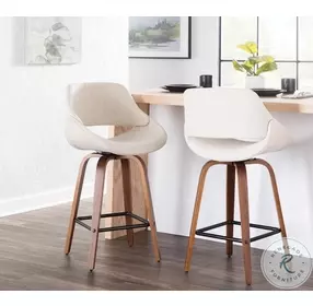 Fabrico Walnut And Cream Swivel Counter Height Stool Set Of 2 with Square Footrest