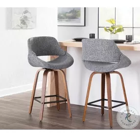 Fabrico Walnut And Grey Noise Fabric Swivel Counter Height Stool Set Of 2