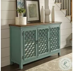 Eclectic Living Turquoise 3 Door Accent Cabinet