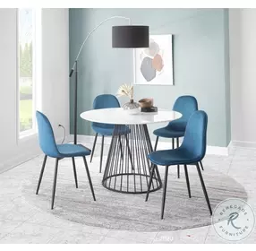 Pebble Blue Velvet And Black Steel Chair Set of 2