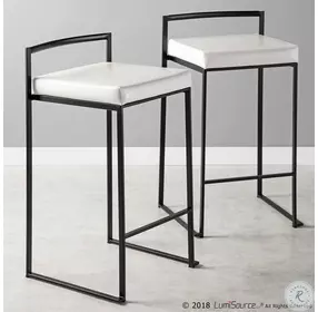 Fuji White Counter Height Stool with Black Legs Set of 2