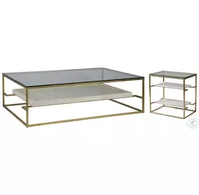 Signature Designs Gold Foil And White Cumulus Large Rectangular Cocktail Table