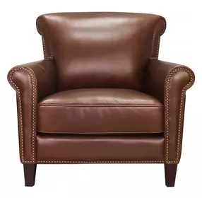 Navrell Pecan Leather Upholstered Accent Chair with Nailhead Trim