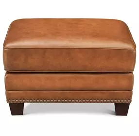 Colwyn Saddle Leather Upholstered Rectangular Ottoman with Nailhead Trim