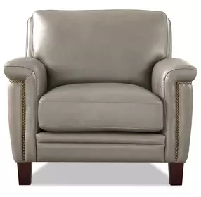 Sherwyn Stone Leather Upholstered Accent Chair with Nailhead Trim