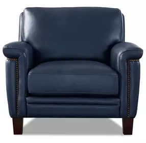 Sherwyn Navy Leather Upholstered Accent Chair with Nailhead Trim