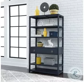 Midnight Wire Brushed Denim 1 Drawer Accent Bookcase