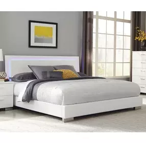 Felicity White California King Upholstered Panel Bed with LED