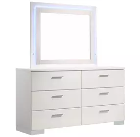 Felicity White High Gloss 6 Drawer Dresser with LED Mirror