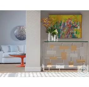 Signature Designs Stainless Steel And Brass Cityscape Console Table