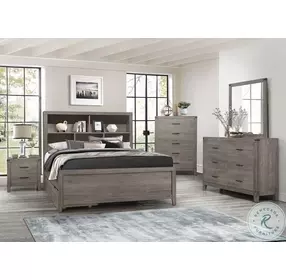 Woodrow Brownish Gray Queen Bookcase Storage Bed with Storage Box