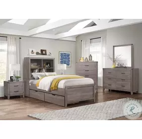 Woodrow Brownish Gray Twin Bookcase Storage Bed with Storage Box