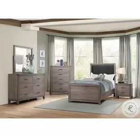 Woodrow Brownish Gray And Black Twin Upholstered Panel Bed