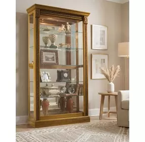 20484 Warm Honey Brown Two Way Sliding Door Curio Cabinet
