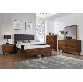 Robyn Dark Walnut and Gray California King Upholstered Platform Bed
