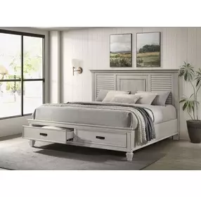 Franco Antique White King Panel Storage Bed