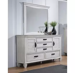 Franco Distressed White 5 Drawer Dresser with Mirror