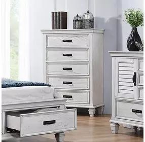 Franco Antique White 5 Drawer Chest