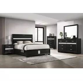 Miranda Black California King Upholstered Panel Bed