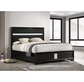 Miranda Black Queen Upholstered Panel Bed