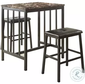 Edgar Black Faux Marble 3 Piece Counter Height Dining Set