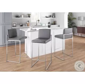 Fuji Grey PU And Stainless Steel High Back Counter Height Stool Set of 2