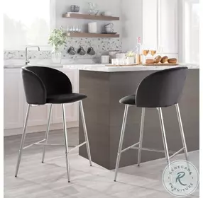 Fran Black Velvet And Chrome Counter Height Stool Set of 2