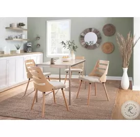 Trevi Cream Fabric And Natural Wood Chair
