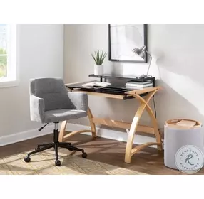 Tray Grey Fabric And Natural Wood Nesting Ottoman Set of 2