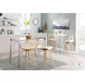 Folia Cream PU And Chrome With Natural Wood Counter Height Stool Set of 2