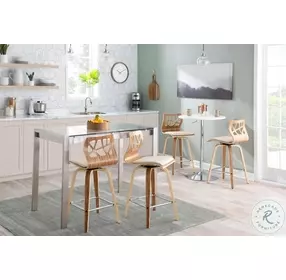 Folia Cream PU And Chrome With Zebra Wood Counter Height Stool Set of 2