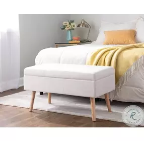 Storage Beige Fabric And Natural Wood Bench
