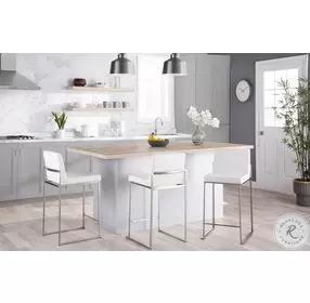 Fuji White PU And Stainless Steel High Back Counter Height Stool Set of 2