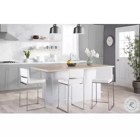 Fuji White Velvet And Stainless Steel High Back Counter Height Stool Set of 2