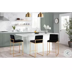 Fuji Black Velvet And Gold Steel High Back Counter Height Stool Set of 2