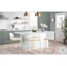 Fuji White Velvet And Gold Steel High Back Counter Height Stool Set of 2