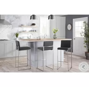 Fuji Grey PU And Stainless Steel High Back Bar Stool Set of 2