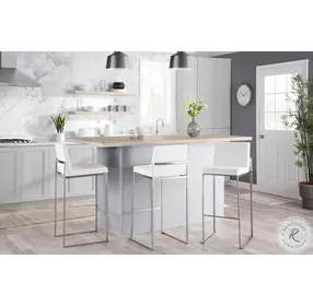 Fuji White Velvet And Stainless Steel High Back Bar Stool Set of 2