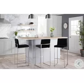 Fuji Black Velvet And Stainless Steel High Back Bar Stool Set of 2