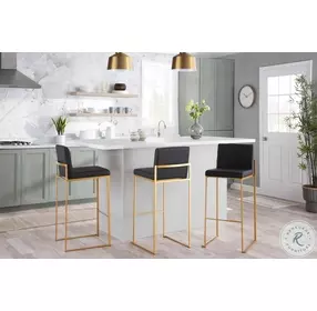 Fuji Black PU And Gold Steel High Back Bar Stool Set of 2