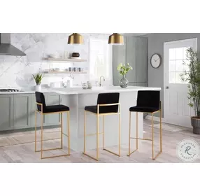 Fuji Black Velvet And Gold Steel High Back Bar Stool Set of 2