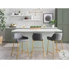 Daniella Grey PU And Gold Metal Counter Height Stool Set of 2