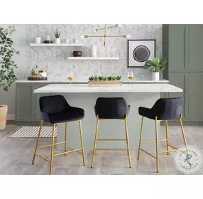 Daniella Black Velvet And Gold Metal Counter Height Stool Set of 2