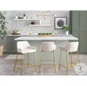 Daniella Cream Fabric And Gold Metal Counter Height Stool Set of 2